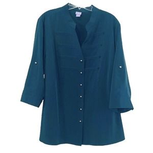 Laura Scott Women's Forest Green Blouse 3/4 Sleeve Roll Tab 22-24W